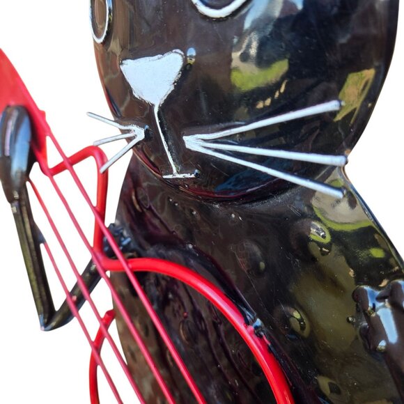 Black Cat Guitar Player Musician Statue Metal Sculpture Musician Bass 25 Inch - Picture 13 of 16